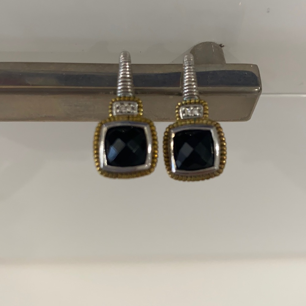 Judith Ripka black onyx and diamond earrings